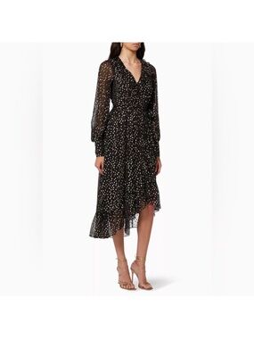 Black Zimmerman Wrap Dress with Metallic Gold Dot Print size 1